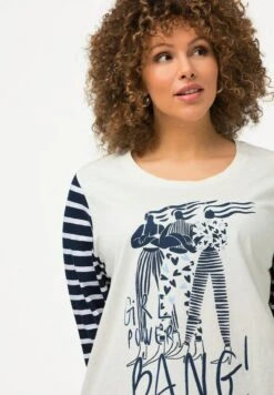 Ulla Popken BANG! GRAPHIC WITH CONTRAST SLEEVES - Langarmshirt - Blanc Cassé -Ulla Popken 031c1e4a613446559dbdfde8719ba42e
