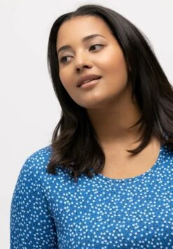 Ulla Popken BLÜTEN MUSTER, RUNDHALS, 3/4-ÄRMEL - Langarmshirt - Himmelblau -Ulla Popken 0378acf1696345669597b6446a67d05c