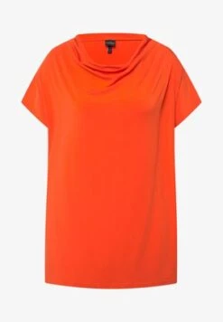 Ulla Popken À MANCHES COURTES COL JABOT ET COL EN V - T-Shirt Basic - Orange Clair -Ulla Popken 04863f6320a14abcb7e4e4c3a8592384