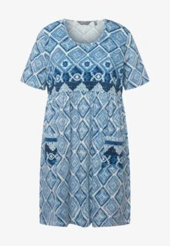 Ulla Popken LONG À IMPRIMÉ PATCHWORK. LIGNE A, COL ROND ET MANCHES C - T-Shirt Print - Marine -Ulla Popken 07bd8a53bcab4d9f98f451009588f1f1