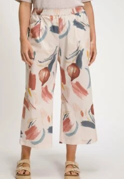 Ulla Popken MOTIF COUP DE PINCEAU CEINTURE ÉLASTIQUE - Stoffhose - Rose Poudré