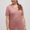 Ulla Popken STRIPE ROUND NECK SHORT SLEEVE - Nachtwäsche Shirt - Pink Multi Stripe