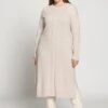 Ulla Popken MOTIFS TRESSÉS, OVERSIZED, COL DROIT, MANCHES LO - Strickkleid - Beige