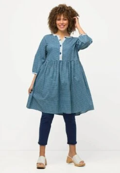 Ulla Popken RUFFLED GINGHAM - Tunika - Indigo