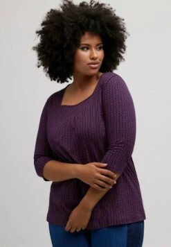 Ulla Popken POIS LIGNE EN A ENCOLURE CARRÉE MANCHES 3/4 - Langarmshirt - Bleu Marine -Ulla Popken 15ef5c70b83341d4bbcf638a77d0b217