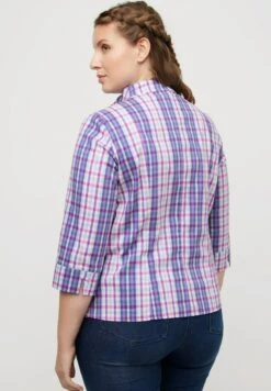 Ulla Popken KARO KELCHKRAGEN 3/4 ARM - Hemdbluse - Dunkles Flieder -Ulla Popken 1722c98f80524eb08c43b505659348fb