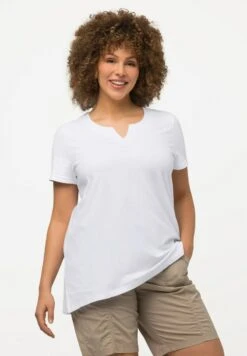 Ulla Popken À MANCHES COURTES, AVEC DÉCOUPE EN FORME DE GOUTTE. LIGN - T-Shirt Basic - Blanc Neige -Ulla Popken 179bec7edc1240baa435288f257d39cf