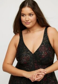 Ulla Popken SHIMMER PRINT SPLIT - Badeanzug - Black -Ulla Popken 198d2568c07b4f759aa6f92107440873