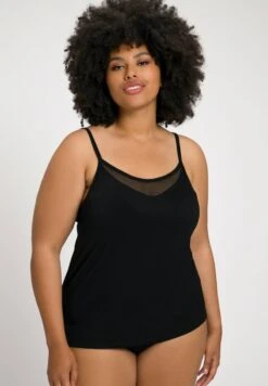 Ulla Popken INSET STRETCH KNIT CAMI - Top - Black -Ulla Popken 1a273961090b49f1bb124a78001501a1 1