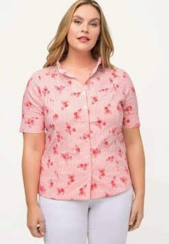 Ulla Popken FLORAL SHORT SLEEVE COLLARED - Hemdbluse - Salsa