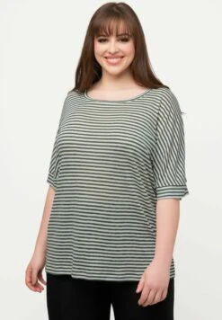 Ulla Popken OVERSIZED DÉCOLLETÉ ROND ET MANCHES COURTES - T-Shirt Print - Roseau Clair