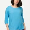 Ulla Popken À MANCHES 3/4. COL ROND ET NŒUD À LA BASE. - Langarmshirt - Bleu Opale