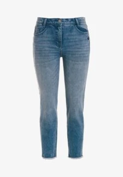 Ulla Popken HIGH WAIST FRINGE HEM - Jeans Slim Fit - Blue Denim