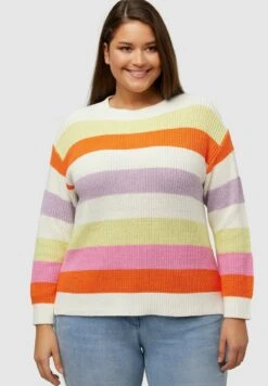 Ulla Popken STREIFEN RUNDHALS LANGARM - Strickpullover - Schneeweiß