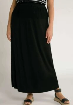 Ulla Popken SMOCKED ELASTIC WAIST STRETCH - Maxirock - Black