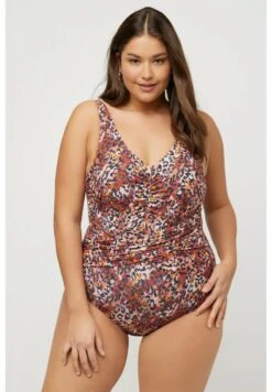 Ulla Popken IMPRIMÉ LÉOPARD ET DÉCOUPE FÉM - Badeanzug - Rouge Brique