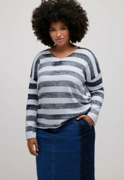 Ulla Popken Strickpullover - Navy Blue Stripe -Ulla Popken 255c87234a4d4648bf6493e643a44c08