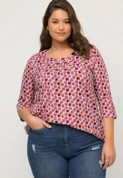 Ulla Popken À FLEURS PLIS FANTAISIE COL EN V MANCHES - Langarmshirt - Blanc Cassé