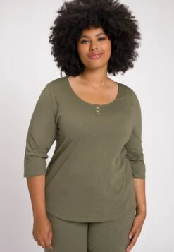 Ulla Popken V-HALS, 3/4-MOUWEN - Nachtwäsche Shirt - Lodengroen