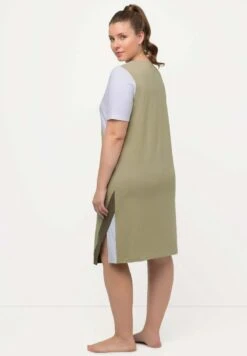 Ulla Popken COLOR BLOCK COL EN V MANCHES - Nachthemd - Sauge -Ulla Popken 3154b05fd2d94aceb8a5c86235bd98c3