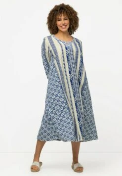 Ulla Popken CAFTAN MOTIF ETHNIQUE COL TUNISIEN MANCHES - Freizeitkleid - Gris Bleu -Ulla Popken 32032db09fdb4b14a2e9656c9d70ad8c 1