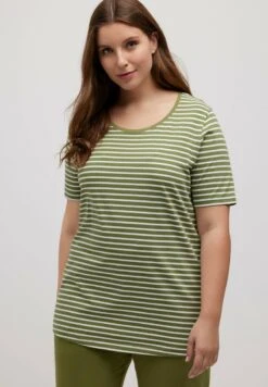 Ulla Popken STRIPE ROUND NECK SHORT SLEEVE - Nachtwäsche Shirt - Moss Green Stripe -Ulla Popken 3556437e340f4dcba68a47ec3a5fcfc4 1
