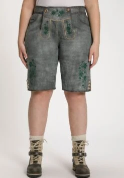 Ulla Popken STICKEREI - Lederhose - Grau