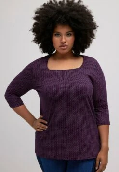 Ulla Popken POIS LIGNE EN A ENCOLURE CARRÉE MANCHES 3/4 - Langarmshirt - Bleu Marine