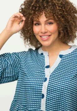 Ulla Popken RUFFLED GINGHAM - Tunika - Indigo -Ulla Popken 3bcc5eb9bf8b47e29431beb1dccf4b4e