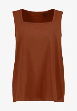 Ulla Popken CARREE AUSSCHNITT ÄRMELLOS - Top - Tabak