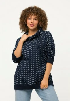 Ulla Popken À MANCHES LONGUES COL MONTANT ET IMPRIMÉ VAGUES - Sweatshirt - Bleu Nuit Mat -Ulla Popken 3c9b21d6bb6e49d0991c1ff935c1d799