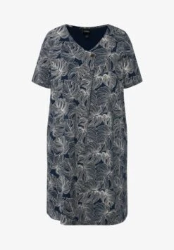 Ulla Popken MIDI MANCHES COURTES ET DÉCOLLETÉ EN V SILHOUETTE EN A I - Freizeitkleid - Bleu Nuit/mat -Ulla Popken 3ddad884cf4c4f58bfeae8e1bd53af40