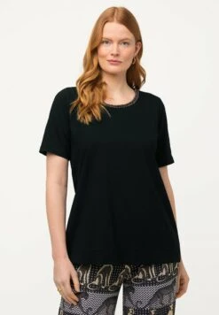 Ulla Popken À MANCHES COURTES DÉCOLLETÉ ROND AVEC LISERÉ FANTAISIE - Bluse - Noir