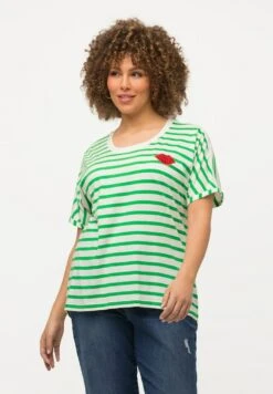 Ulla Popken À RAYURES COL ROND ET MANCHES COURTES - T-Shirt Print - Vert Gazon