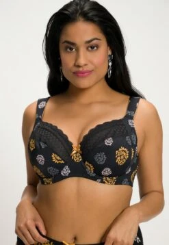 Ulla Popken BLOEMEN, KANTRAND - Bügel BH - Zwart