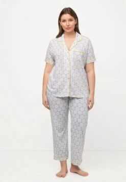Ulla Popken DAISY PRINT SHORT SLEEVE BUTTON DOWN - Pyjama - Snow White