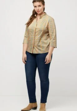 Ulla Popken KARO KELCHKRAGEN 3/4 ARM - Hemdbluse - Hooigroen -Ulla Popken 4bcf9cea239c4b7391162403c216fc51