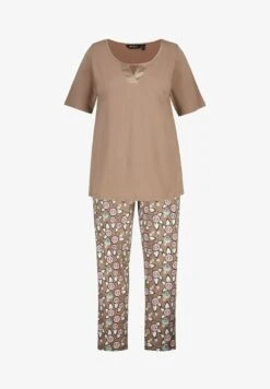 Ulla Popken SET COL ROND MANCHES MI-LONGUES - Nachtwäsche Set - Taupe -Ulla Popken 4c757d5768d74c92aed5a1748e4c2678