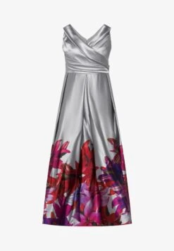 Ulla Popken FLORAL BORDER SLEEVELESS WRAP LOOK - Ballkleid - Gray Metal -Ulla Popken 540e987b0f8044ea9bf34e783394edb0