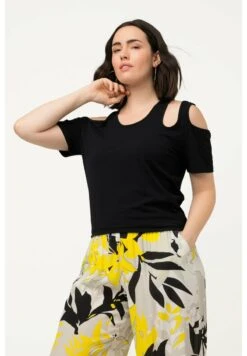 Ulla Popken À MANCHES COURTES COL ROND ET JOLIES DÉCOUPES - T-Shirt Basic - Noir -Ulla Popken 554f5a23a9e148ffa056cc52274da850