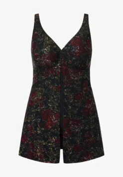 Ulla Popken SHIMMER PRINT SPLIT - Badeanzug - Black -Ulla Popken 569ebf99f61b42aba96fdabdf8ce3584