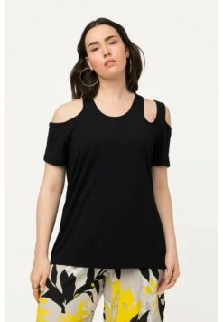 Ulla Popken À MANCHES COURTES COL ROND ET JOLIES DÉCOUPES - T-Shirt Basic - Noir