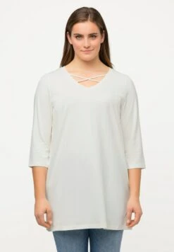 Ulla Popken ZIERBÄNDER CLASSIC V-AUSSCHNITT 3/4-ARM - Langarmshirt - Off White