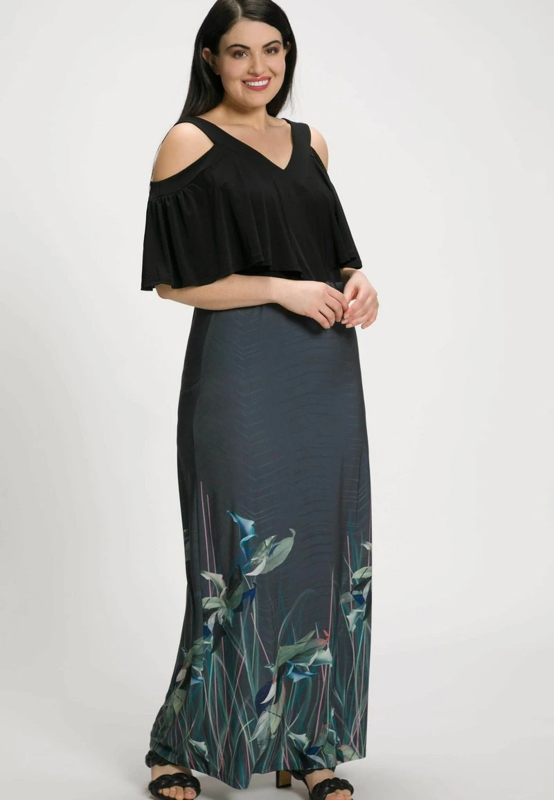 Ulla Popken LELIES, A-LIJN, V-HALS, MOUWLOOS - Maxikleid - Black, Dark Grey 4 Ulla Popken LELIES, A-LIJN, V-HALS, MOUWLOOS - Maxikleid - Black, Dark Grey – Bild 2