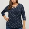 Ulla Popken SIERBANDJES A-LIJN V-HALS 3/4-MOUWEN - Langarmshirt - Marine -Ulla Popken 5a969a677f6b480790e26d92fea9cbfd