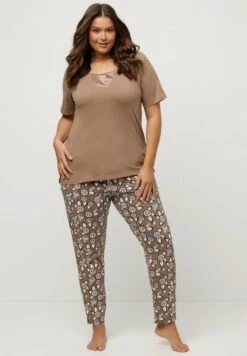 Ulla Popken SET COL ROND MANCHES MI-LONGUES - Nachtwäsche Set - Taupe -Ulla Popken 5a9927aa56e5470dbaa3ad85dce3858d