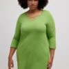 Ulla Popken ZIERBÄNDER CLASSIC V-AUSSCHNITT 3/4-ARM - Langarmshirt - Pea Green