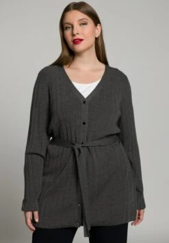 Ulla Popken V-HALS CEINTUUR - Strickjacke - Donkergrijs Melange