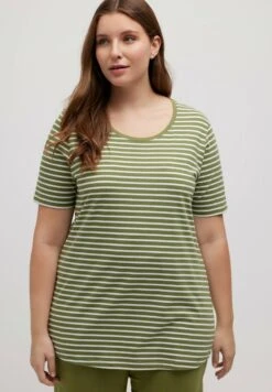 Ulla Popken STRIPE ROUND NECK SHORT SLEEVE - Nachtwäsche Shirt - Moss Green Stripe -Ulla Popken 5da6fa8f423d47118e72d47d4fd7de5f