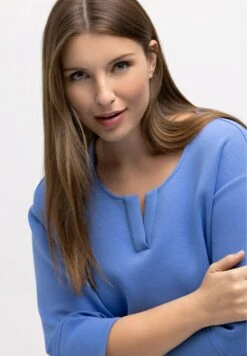 Ulla Popken NOTCH NECK STRETCH - Sweatshirt - Sky Blue -Ulla Popken 651d28b004ae4045ae1fa0278e534baa